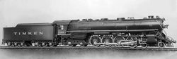 De Timken 1111, een 4-8-4 locomotief gebouwd door de American Locomotive Company welke uitgerust is met rollagers.