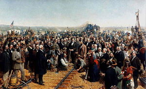 Op 10 Mei 1869, verbond een golden spike (Gouden spoor spijker) de Central Pacific Railroad and the Union Pacific Railroad bij Promontory summit in Utah.